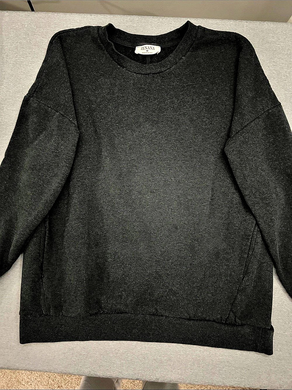 ZENANA Crewneck Sweatshirt in Black, with pockets- Size Medium